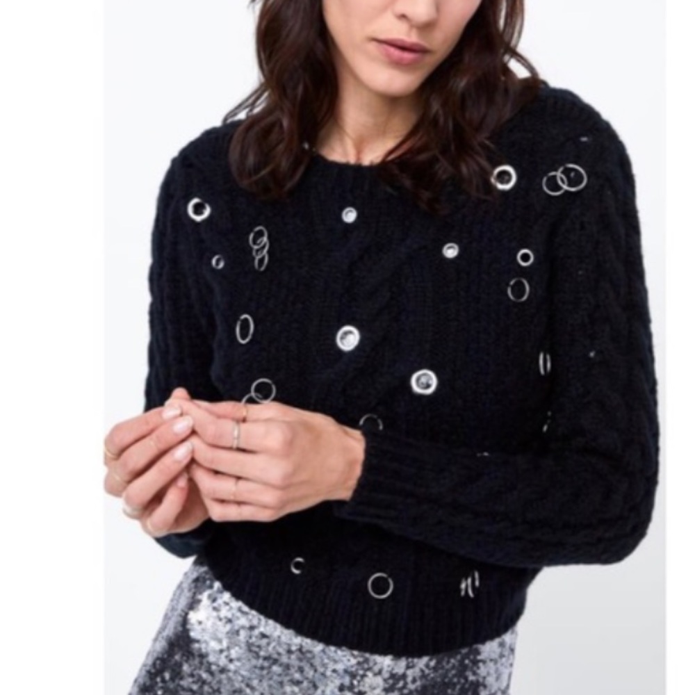 Zara Cable Knit Eyelet Sweater